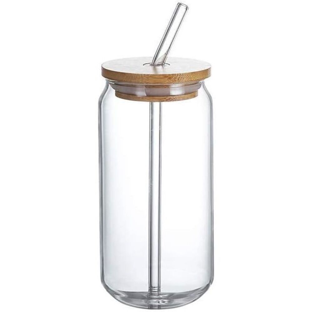 2 pcs- 10 oz Glass Cups With Bamboo Lids And Glass Straw And Brush to clean